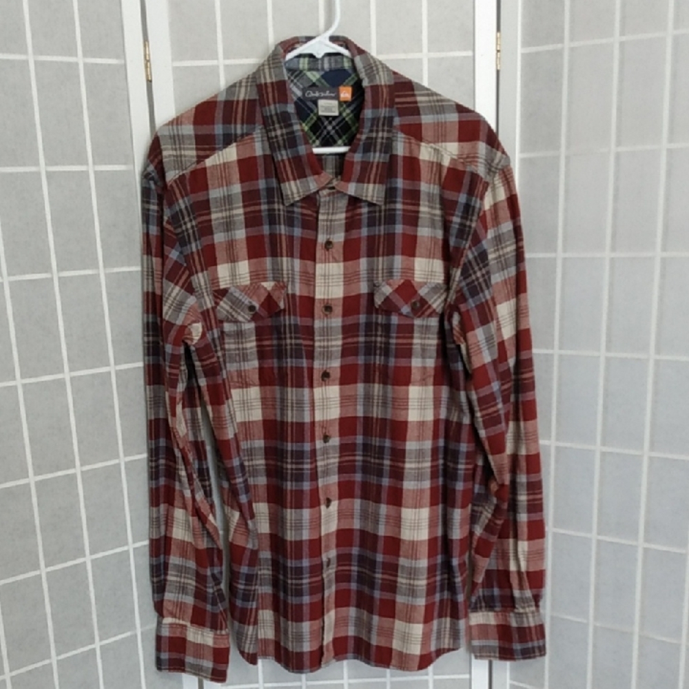 *Quicksilver Men's Long Sleeve‎ Button Up Plaid Flannel Shirt Chest Pockets XL